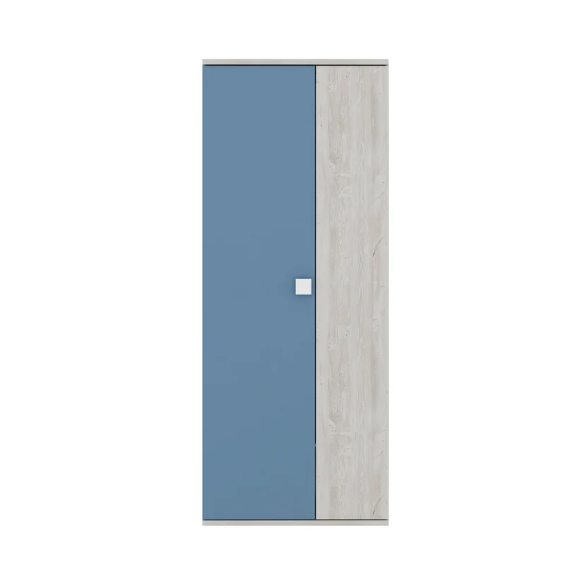 Armadio angolare 5 ante con ripiani e appendiabiti 233 cm colore bianco consumato e celeste