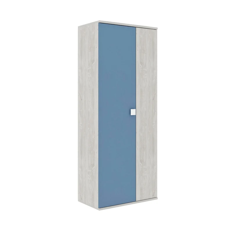 Armadio angolare 5 ante con ripiani e appendiabiti 233 cm colore bianco consumato e celeste