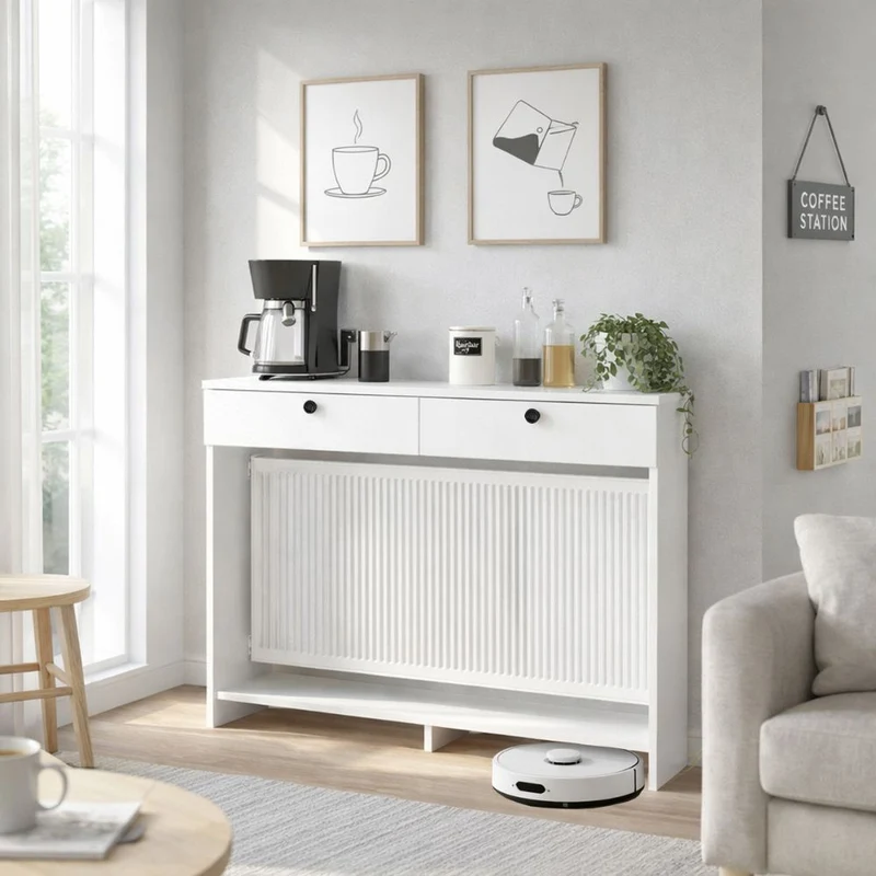 Consolle copri termosifone 130 cm bianca con ante a ribalta Opeleya