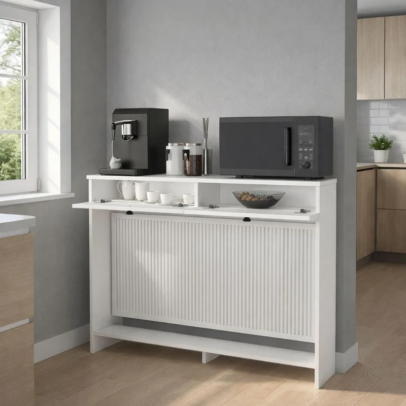 Consolle copri termosifone 130 cm bianca con ante a ribalta Opeleya