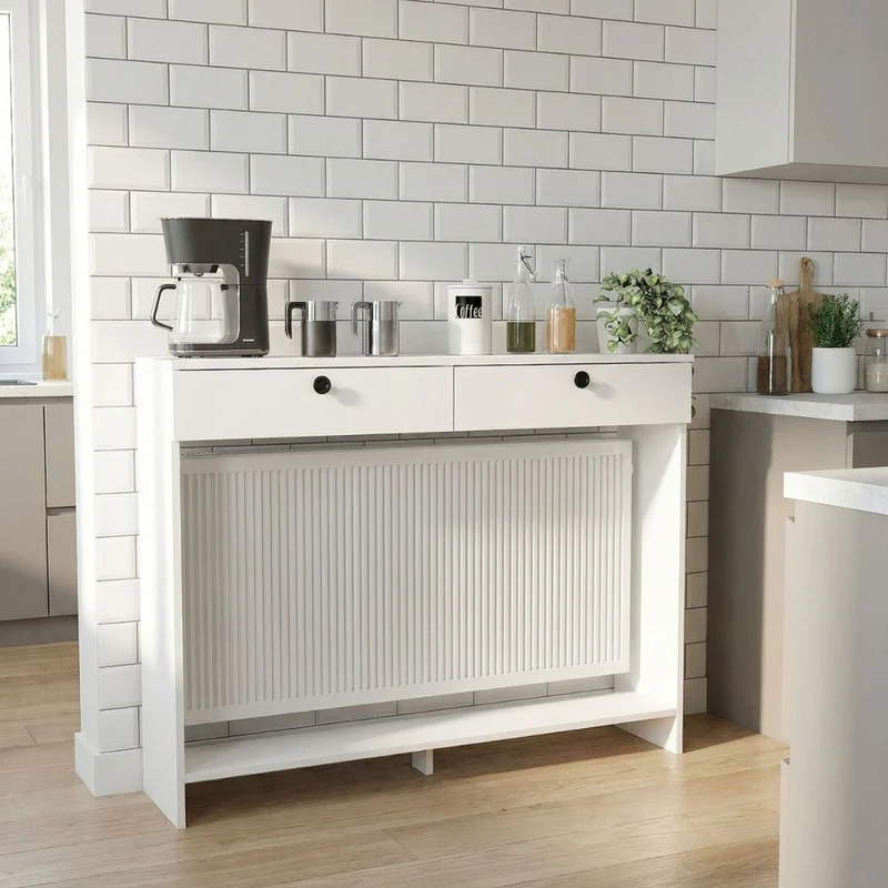 Consolle copri termosifone 130 cm bianca con ante a ribalta Opeleya