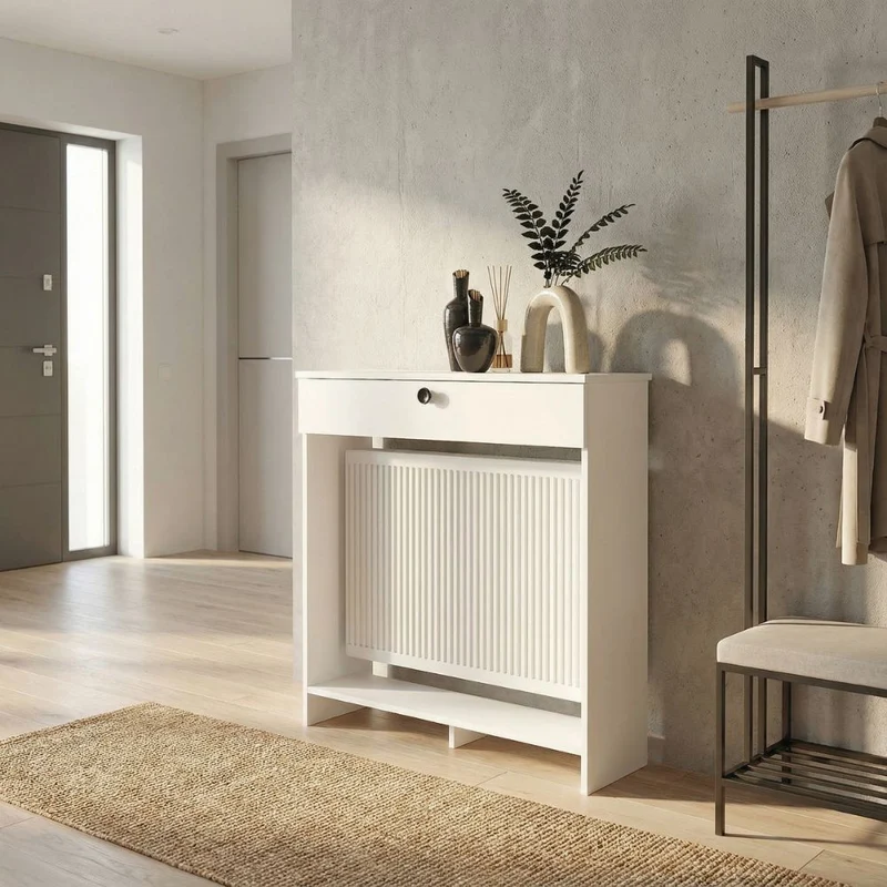 Consolle copri termosifone 90 cm bianca con anta a ribalta Opelya