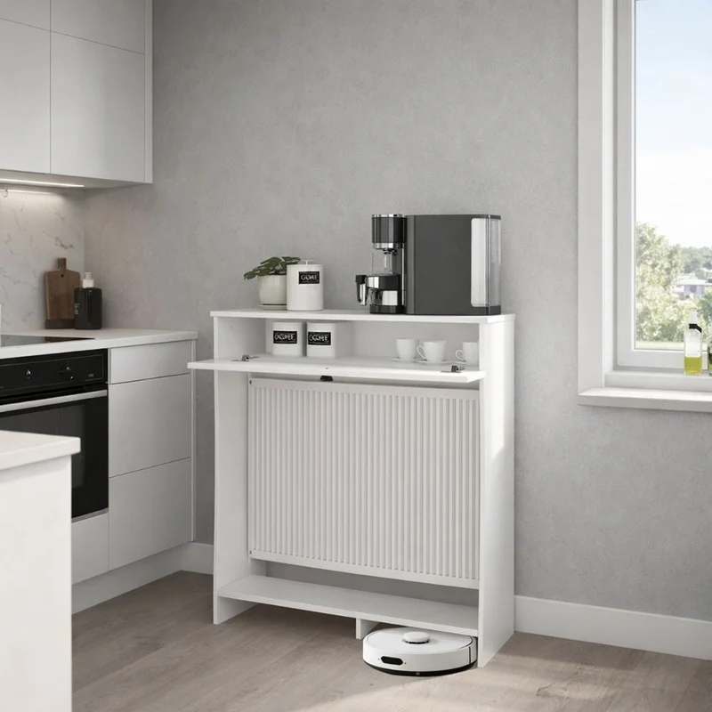 Consolle copri termosifone 90 cm bianca con anta a ribalta Opelya