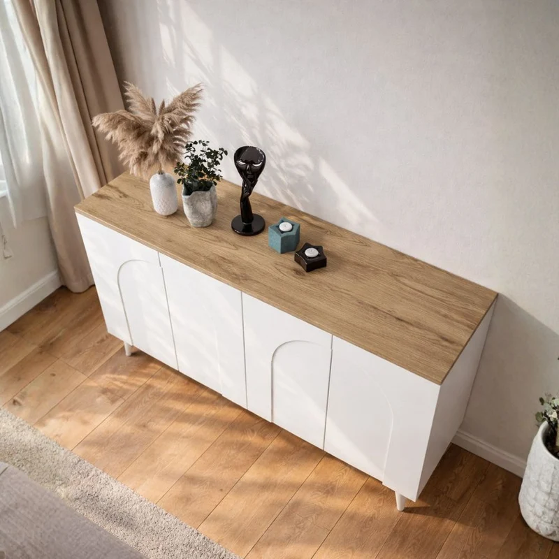 Madia 4 ante ad arco bianco e piano rovere 150 cm Bono