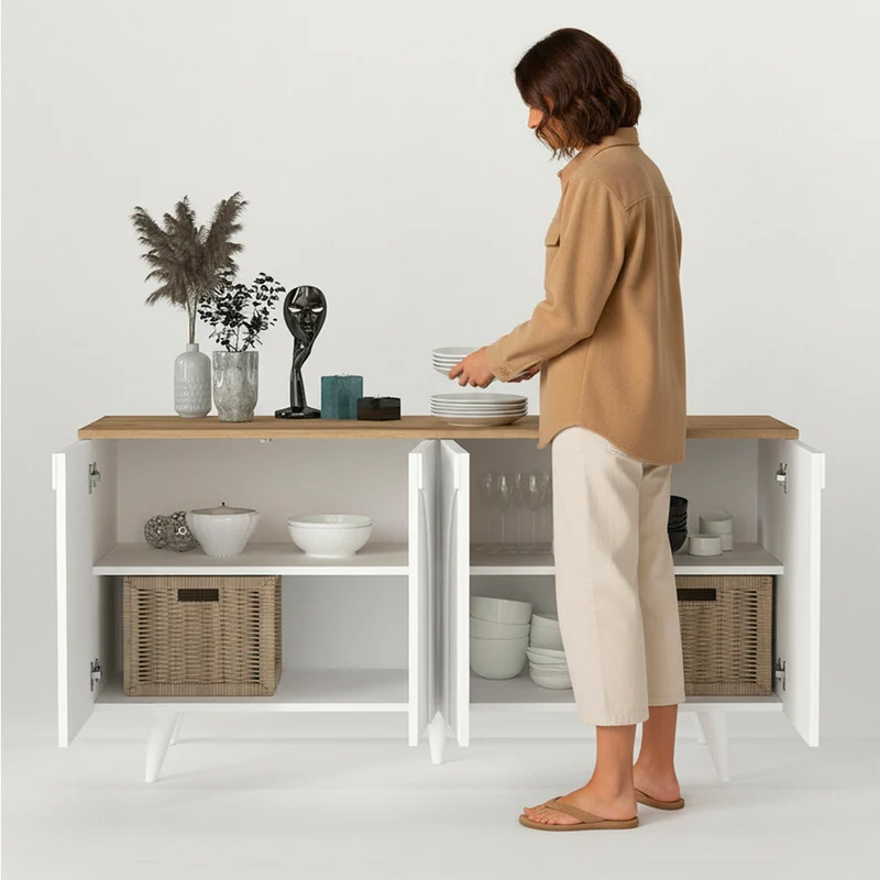 Madia 4 ante ad arco bianco e piano rovere 150 cm Bono
