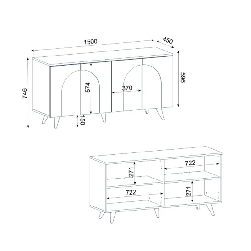 Madia 4 ante ad arco bianco e piano rovere 150 cm Bono