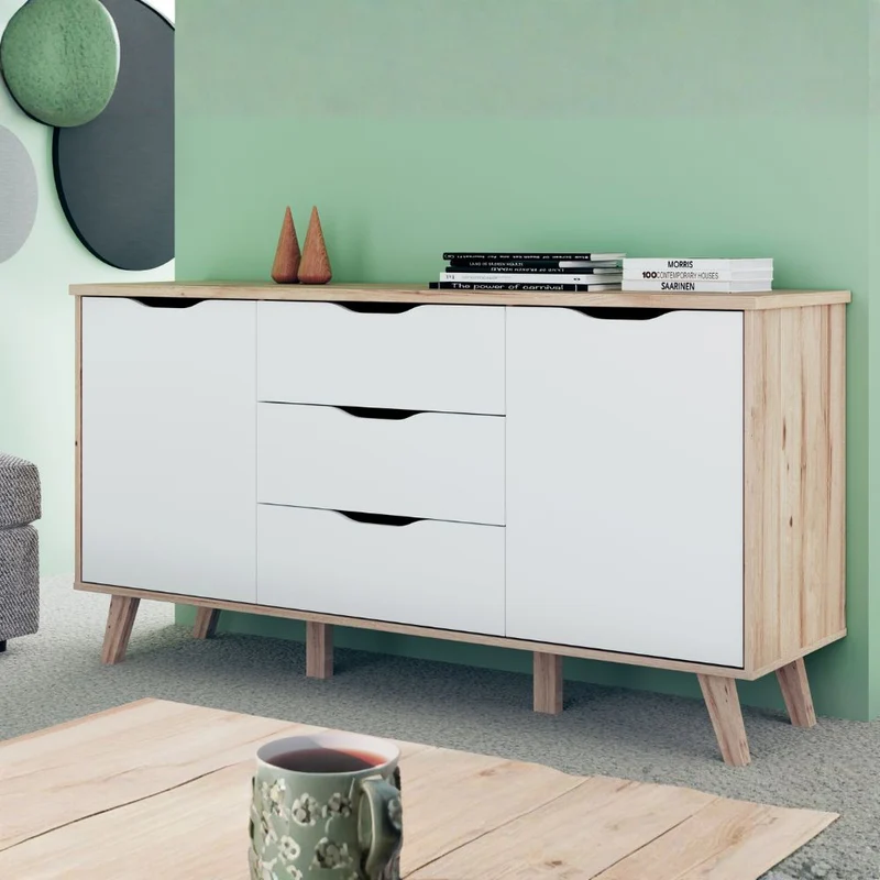 Madia 2 ante e 3 cassetti rovere e bianco 149 cm Axis
