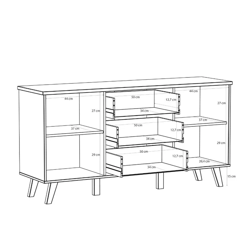 Madia 2 ante e 3 cassetti rovere e bianco 149 cm Axis