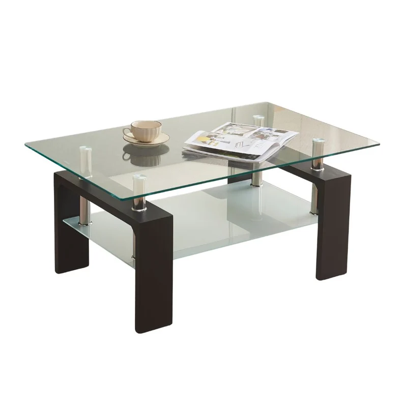 Tavolino nero con due ripiani in vetro 110x60x45H Titania