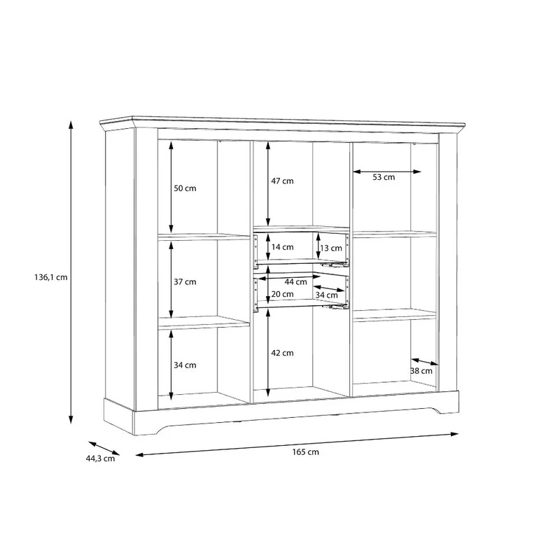 Credenza 3 ante in vetro temperato e luci LED rovere bianco neve e olmo scuro Forma