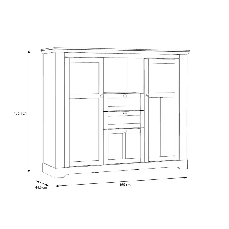Credenza 3 ante in vetro temperato e luci LED rovere bianco neve e olmo scuro Forma