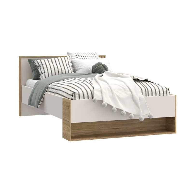 Letto una piazza e mezza 120x200 con cassetto e vani a giorno rovere e cashmere Neutra