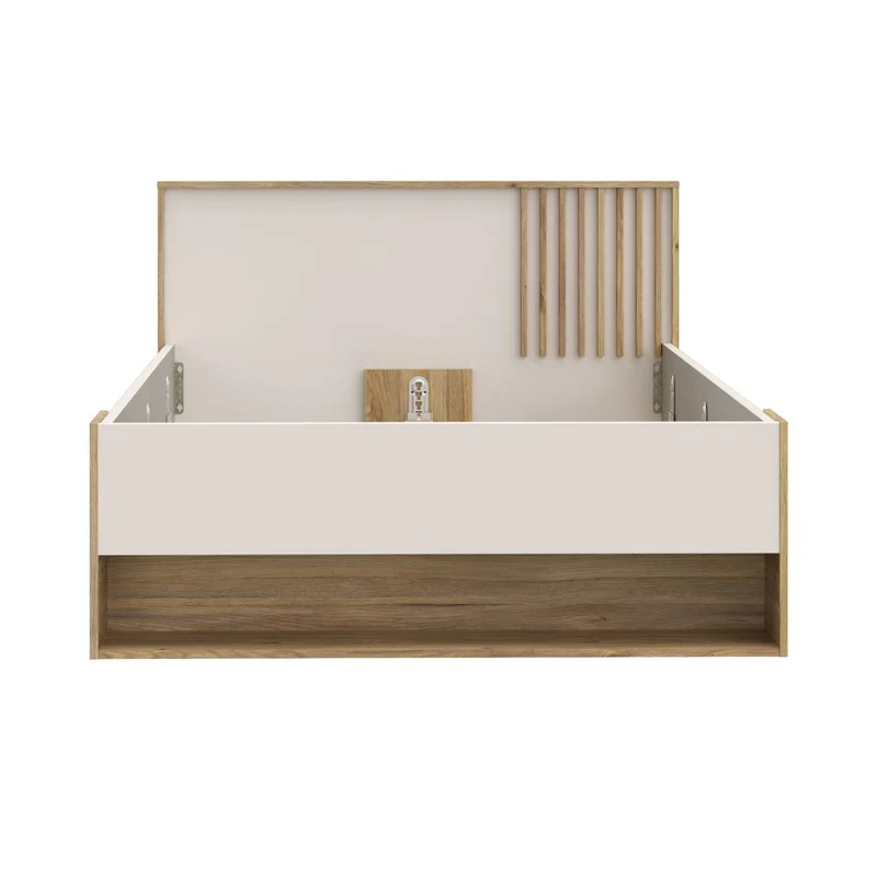 Letto una piazza e mezza 120x200 con cassetto e vani a giorno rovere e cashmere Neutra