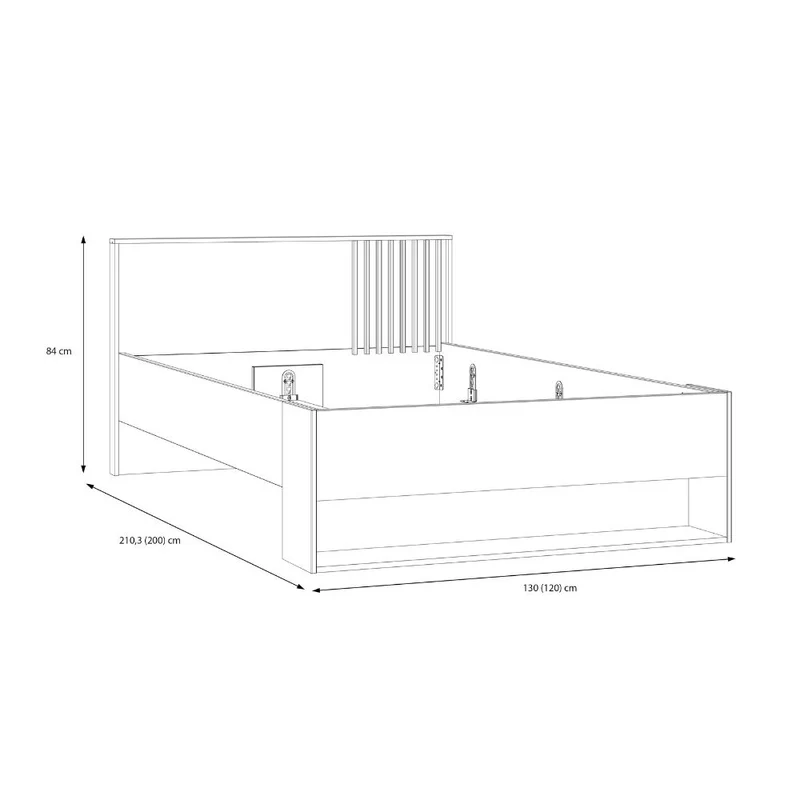 Letto una piazza e mezza 120x200 con cassetto e vani a giorno rovere e cashmere Neutra
