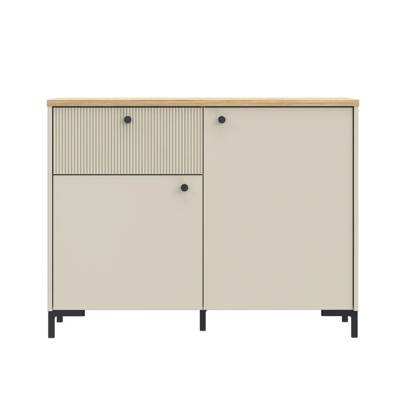 Madia 2 ante, 1 cassetto cannettato e top rovere Unit