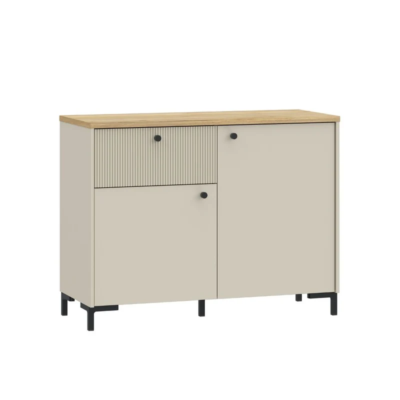 Madia 2 ante, 1 cassetto cannettato e top rovere Unit