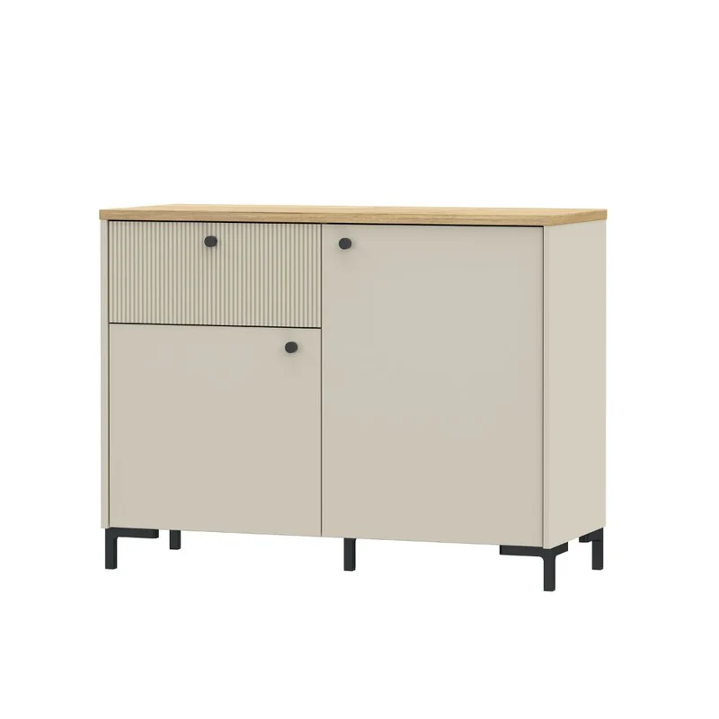 Madia 2 ante, 1 cassetto cannettato e top rovere Unit