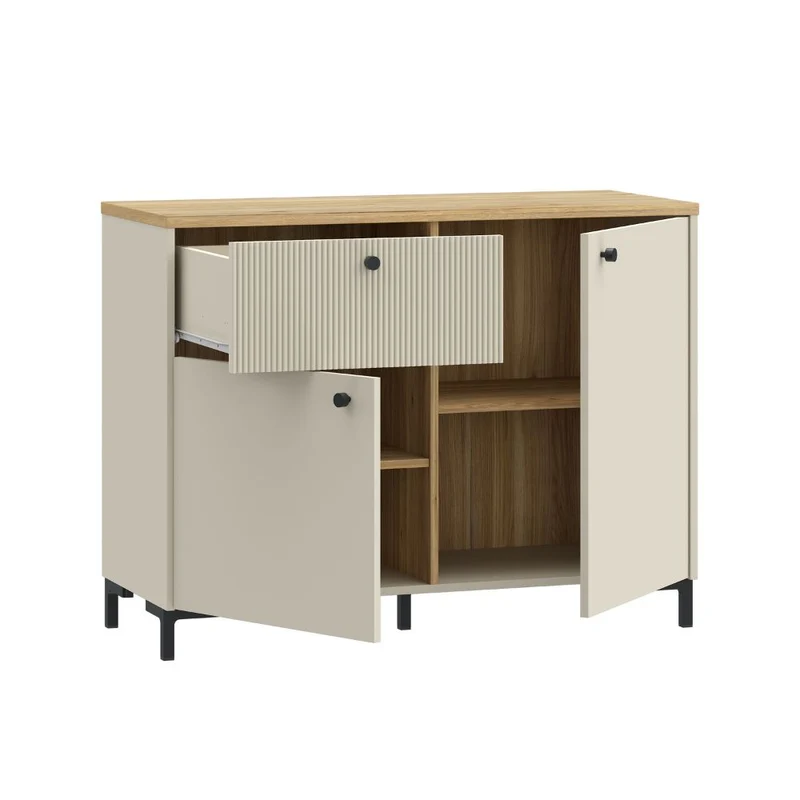 Madia 2 ante, 1 cassetto cannettato e top rovere Unit