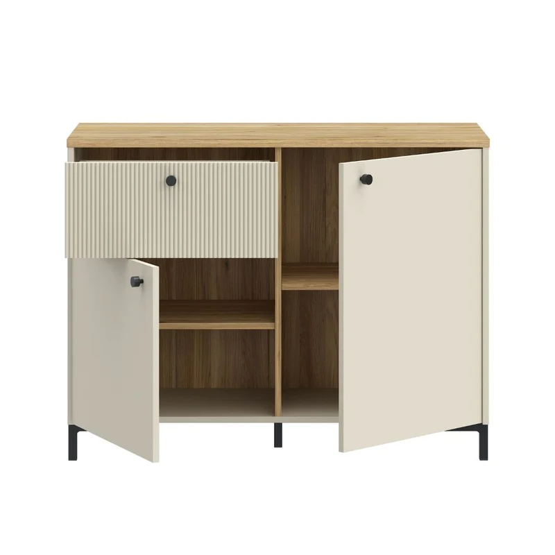 Madia 2 ante, 1 cassetto cannettato e top rovere Unit