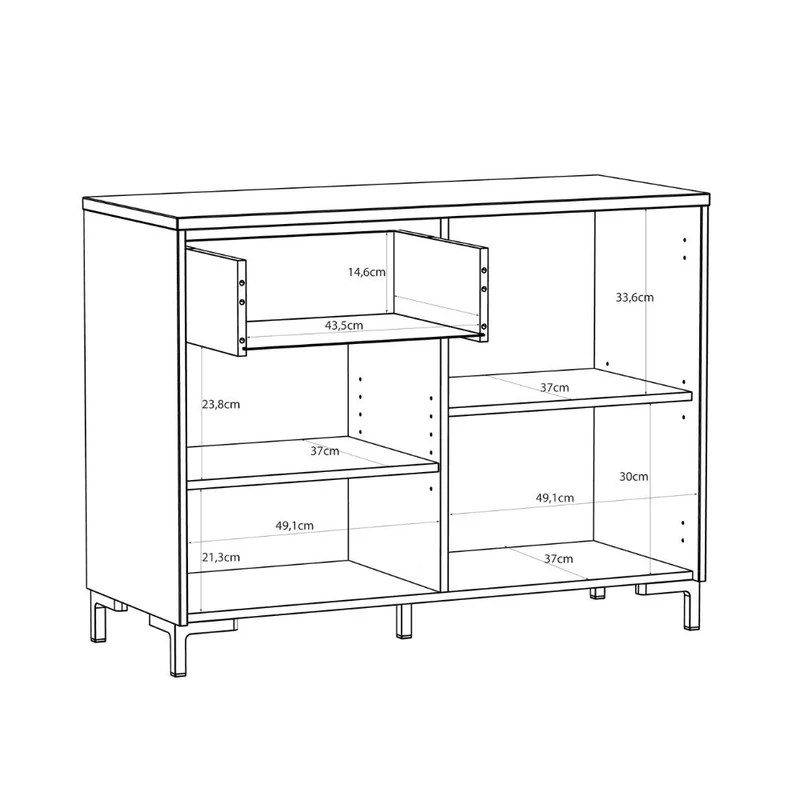 Madia 2 ante, 1 cassetto cannettato e top rovere Unit