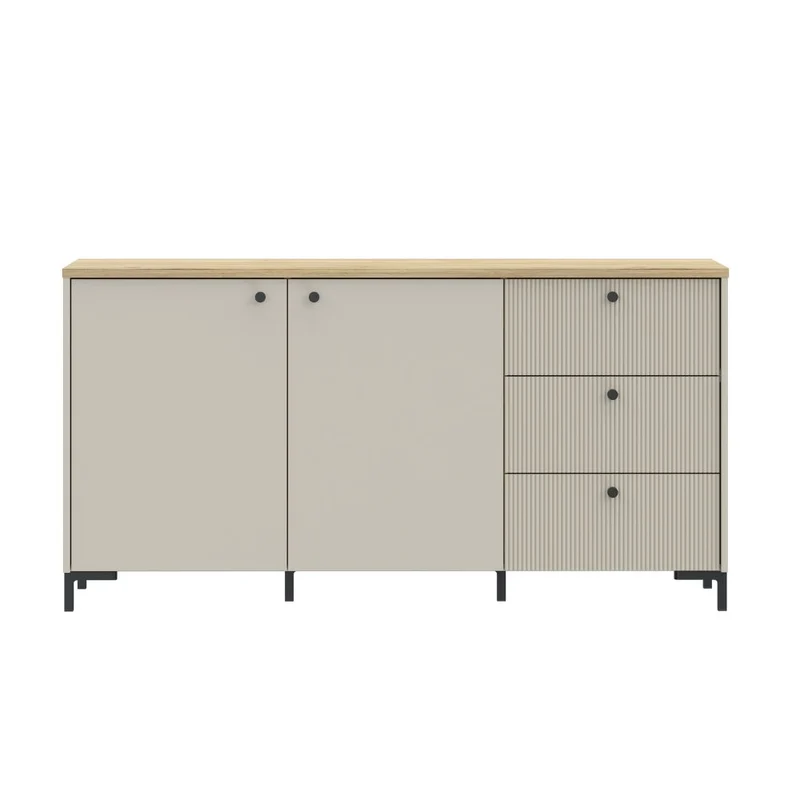Madia 2 ante, 3 cassetti cannettati e top rovere Unit