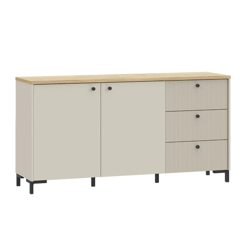 Madia 2 ante, 3 cassetti cannettati e top rovere Unit
