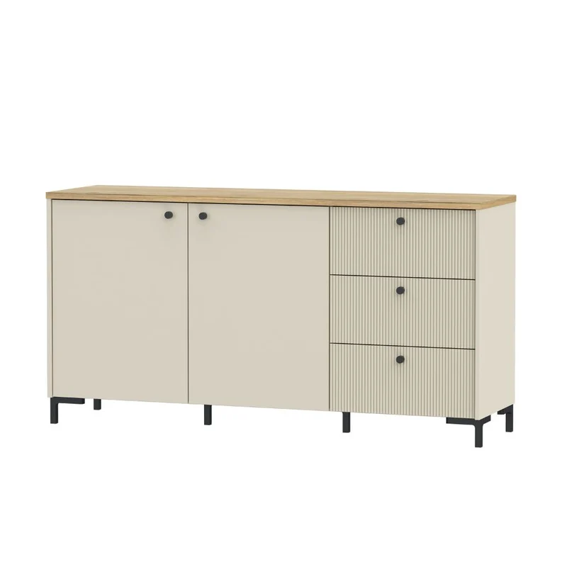 Madia 2 ante, 3 cassetti cannettati e top rovere Unit