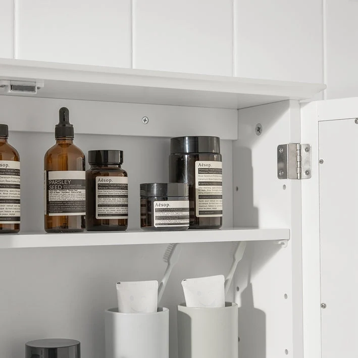 SoBuy | Spiegelschrank | Hängeschrank mit Spiegeltür | Badschrank Weiß | BZR55-W