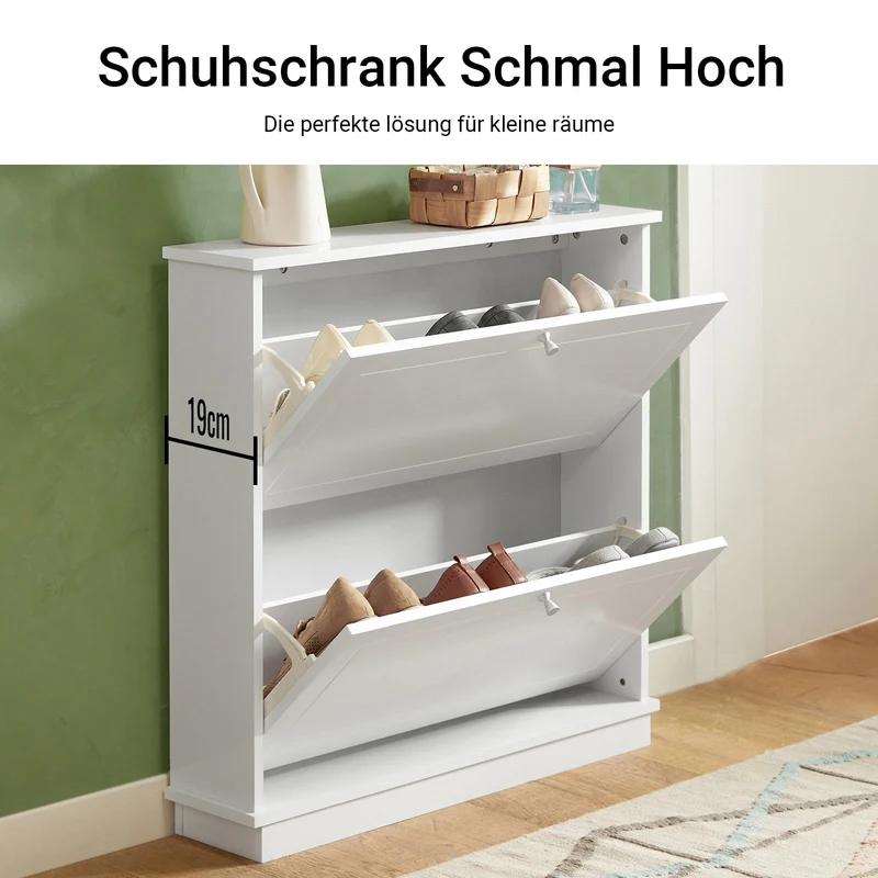 SoBuy | Schuhkipper | Schuhschrank mit 2 Klappen | Schuhkommode Weiß | FSR99-W