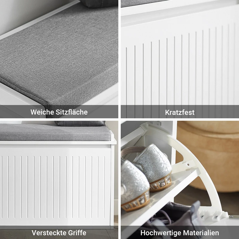 SoBuy | Schuhkipper | Schuhbank mit Schuhfach | Sitzbank | Weiß | FSR98-W
