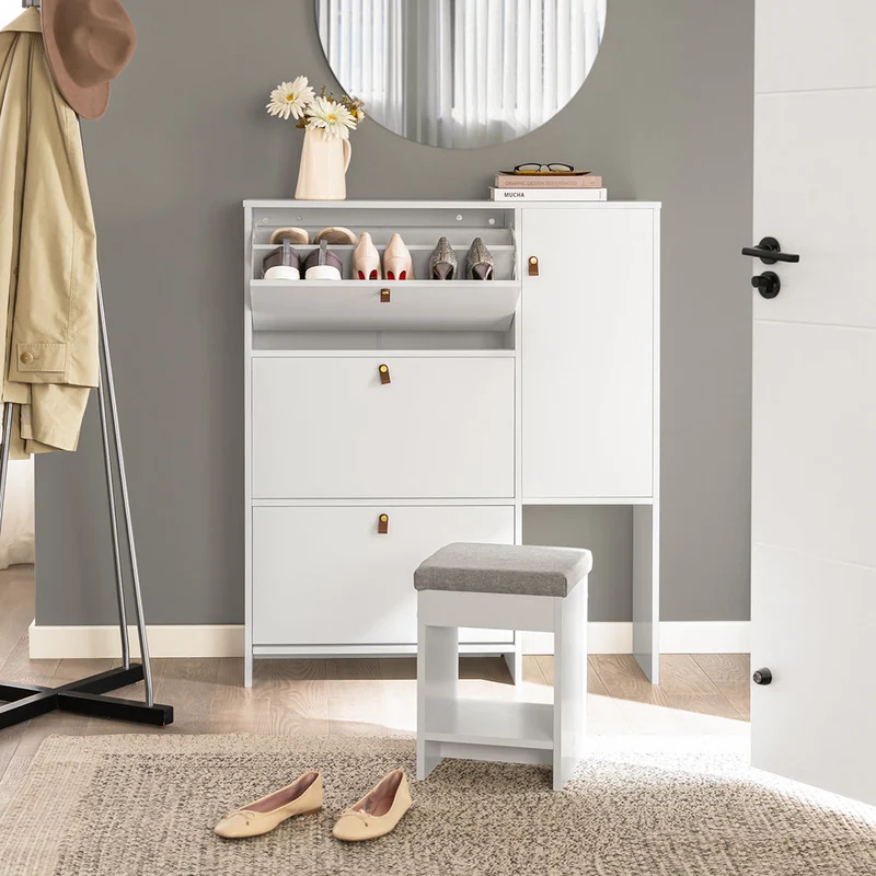 SoBuy | Schuhkipper | Schuhschrank mit 3 Klappen | Schuhkommode Weiß | FSR107-W