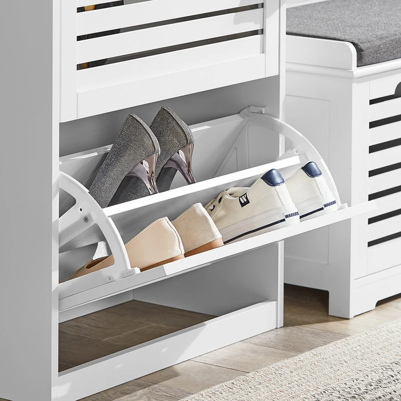 SoBuy | Schuhkipper | Schuhschrank mit 3 Klappen | Schuhkommode Weiß | FSR108-W