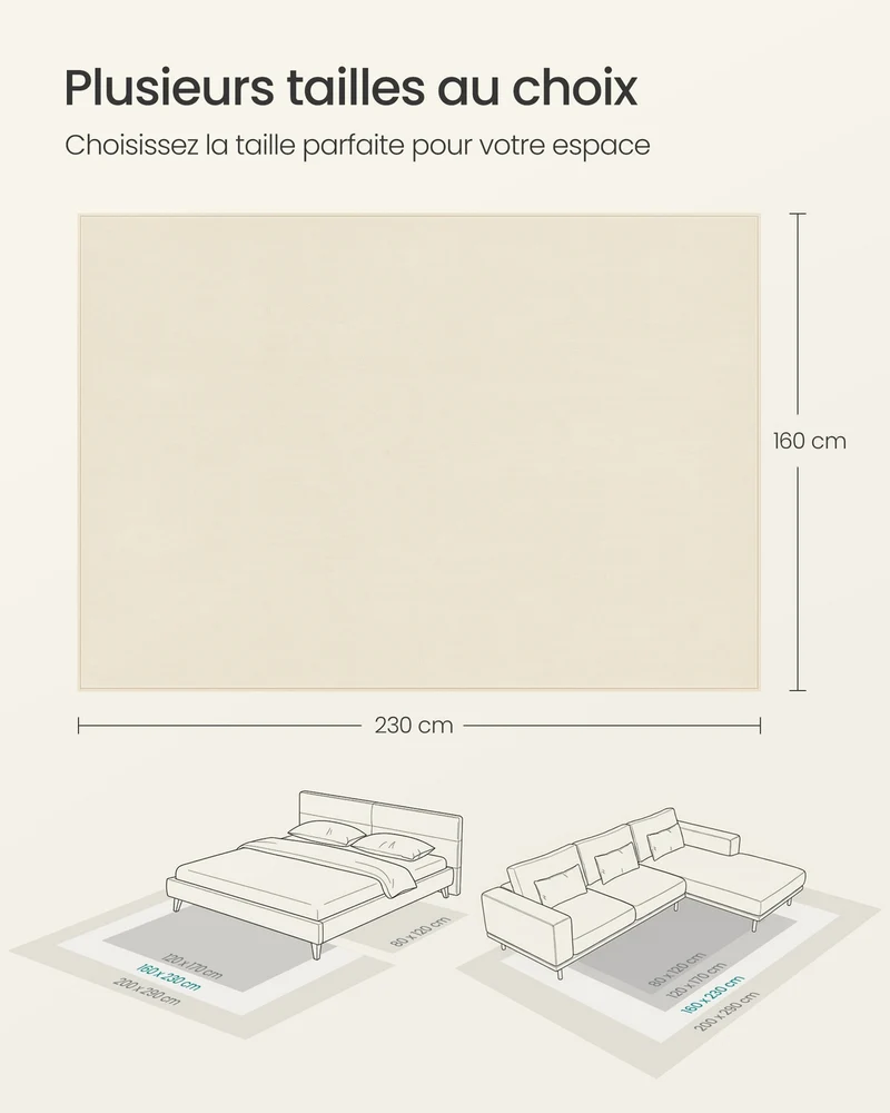 Tapis décoratif antidérapant salon chambre 230 x 160 cm style moderne ambiance cosy en polyester beige cappuccino 12_0011599