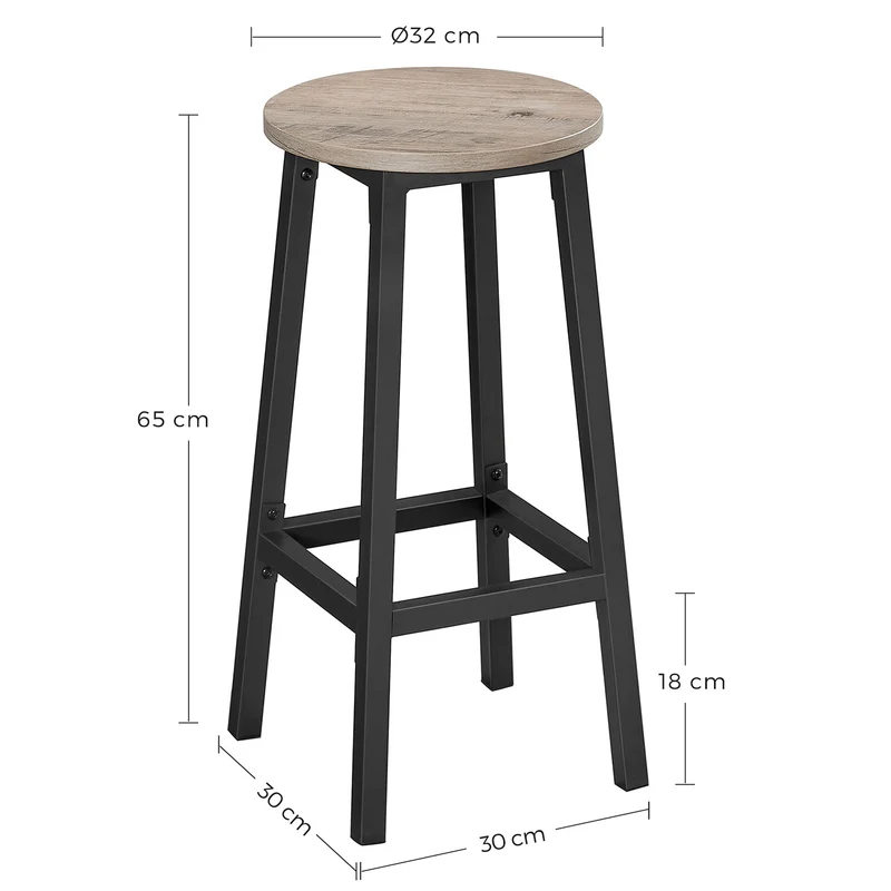 Lot de 2 tabourets de bar design industriel 32 x 65 cm assise confortable finition rustique en aggloméré noir 12_0009725