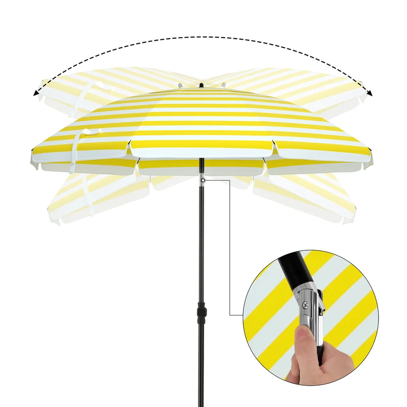 Parasol de plage ø 1 6 m ombrelle de jardin protection upf 50+ inclinable portable résistant au vent baleines en fibre de verre avec sac rayures jaunes et blanches gpu60yw 12_0001756