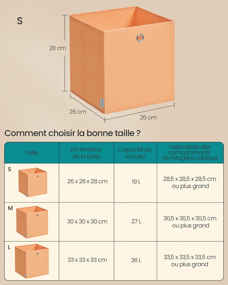 Lot de 6 boîtes de rangement pliables pour chambre salon 26 x 26 x 28 cm en tissu violet 12_0012965