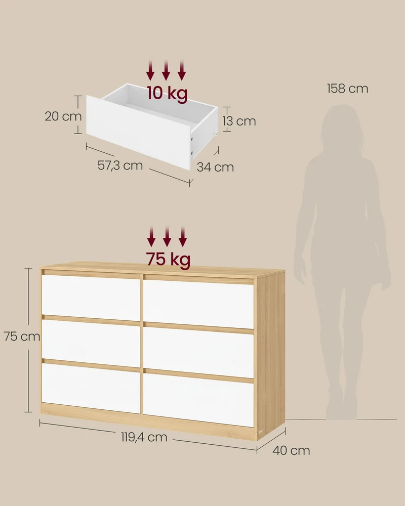 Commode de chambre moderne rangement 119,4 x 40 x 75 cm en MDF blanc mat 12_0012805