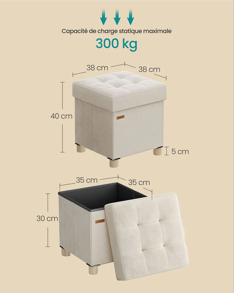 Tabouret de bar rembourré confortable 38 x 38 x 40 cm style moderne ambiance cosy en velours beige cappuccino 12_0012797