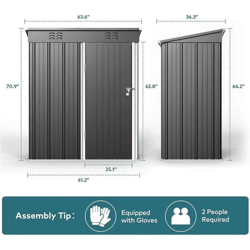 Abri de jardin en métal pour outils avec porte verrouillable pour mobilier de jardin et outils