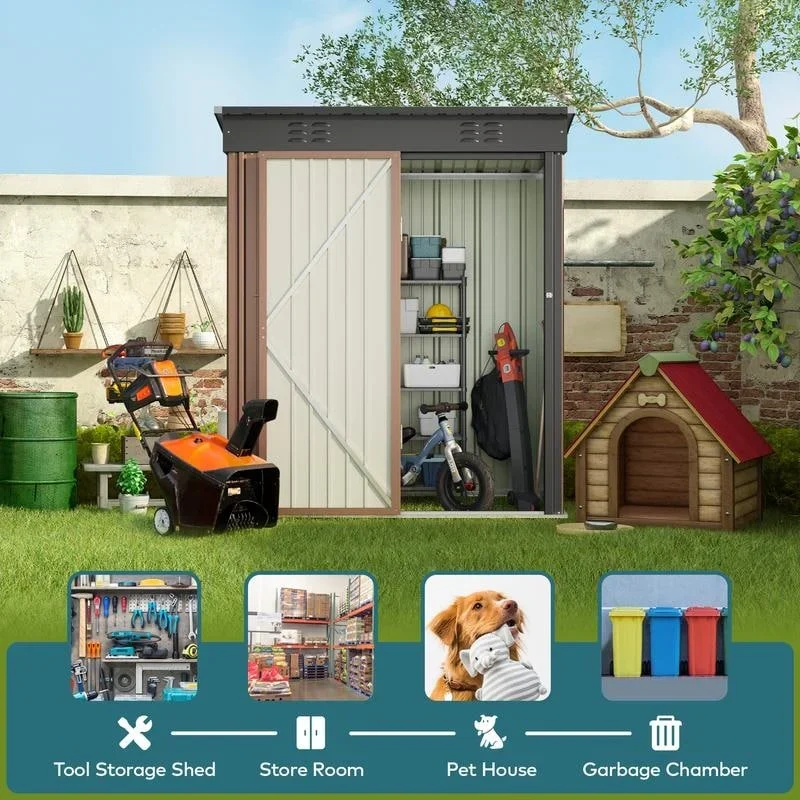Abri de jardin en métal pour outils avec porte verrouillable pour mobilier de jardin et outils
