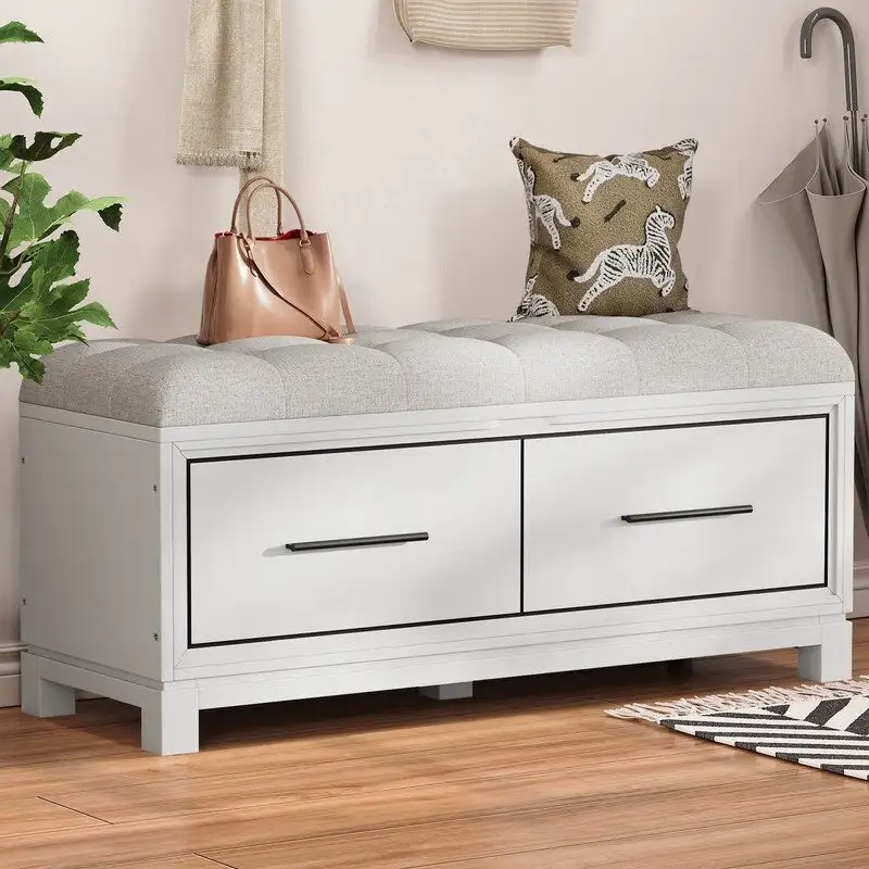 Banc à chaussures avec coussin amovible et rangement dissimulé pour l'entrée et le salon