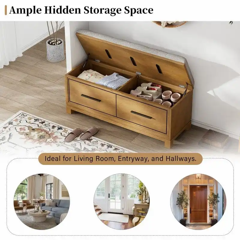 Banc à chaussures avec coussin amovible et rangement dissimulé pour l'entrée et le salon