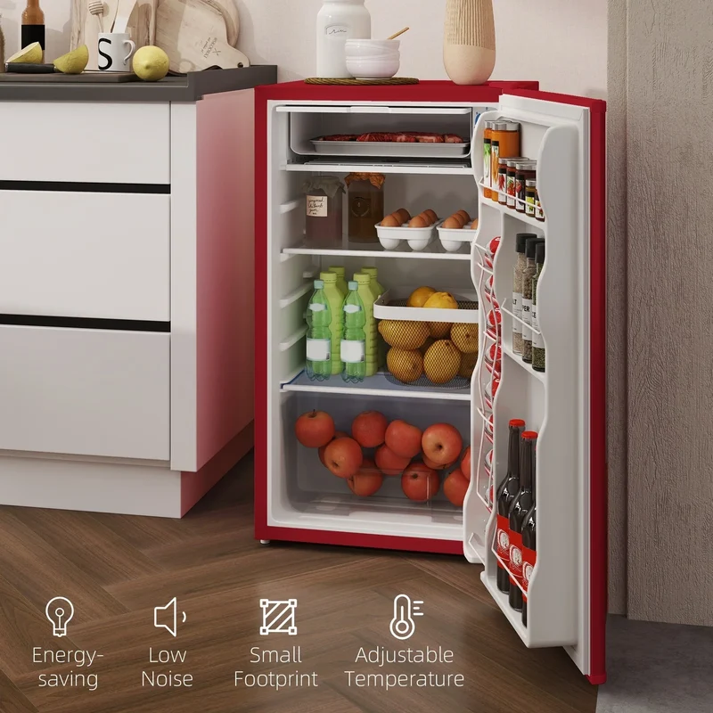 HOMCOM Mini-réfrigérateur de 90,6 L avec congélateur, Réfrigérateur compact à porte unique avec thermostat réglable pour chambre