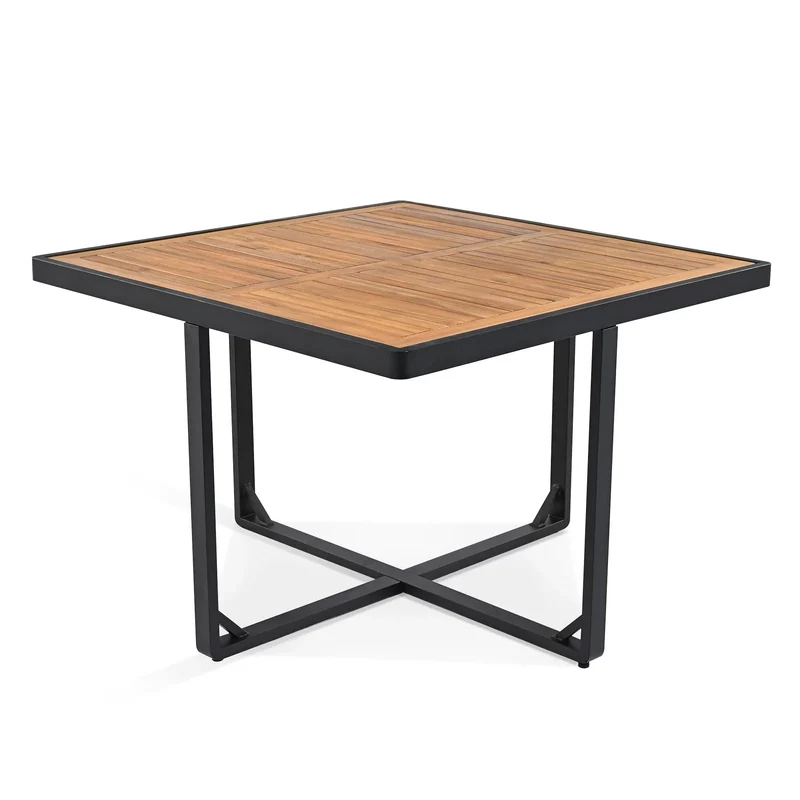 Ensemble de salle à manger d'extérieur 18 pièces en bois d'acacia, 8 chaises rembourrées, 8 poufs et 2 tables carrées