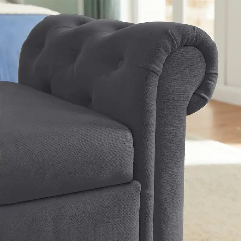 Banc de rangement pour chambre, bout de lit, accoudoirs roulés, canapé ottoman en velours, long banc