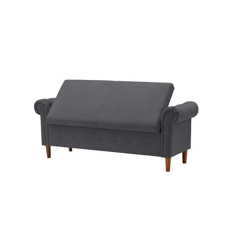 Banc de rangement pour chambre, bout de lit, accoudoirs roulés, canapé ottoman en velours, long banc
