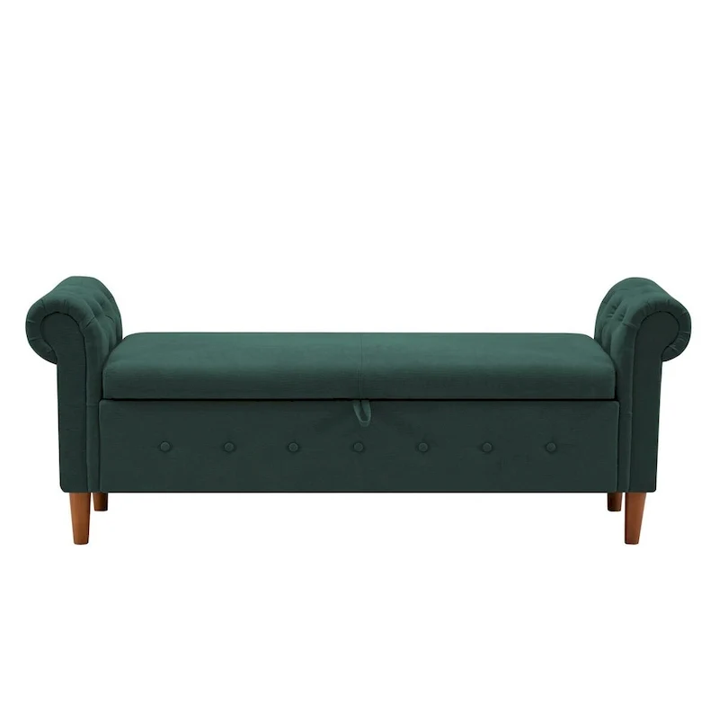 Banc de rangement pour chambre, bout de lit, accoudoirs roulés, canapé ottoman en velours, long banc