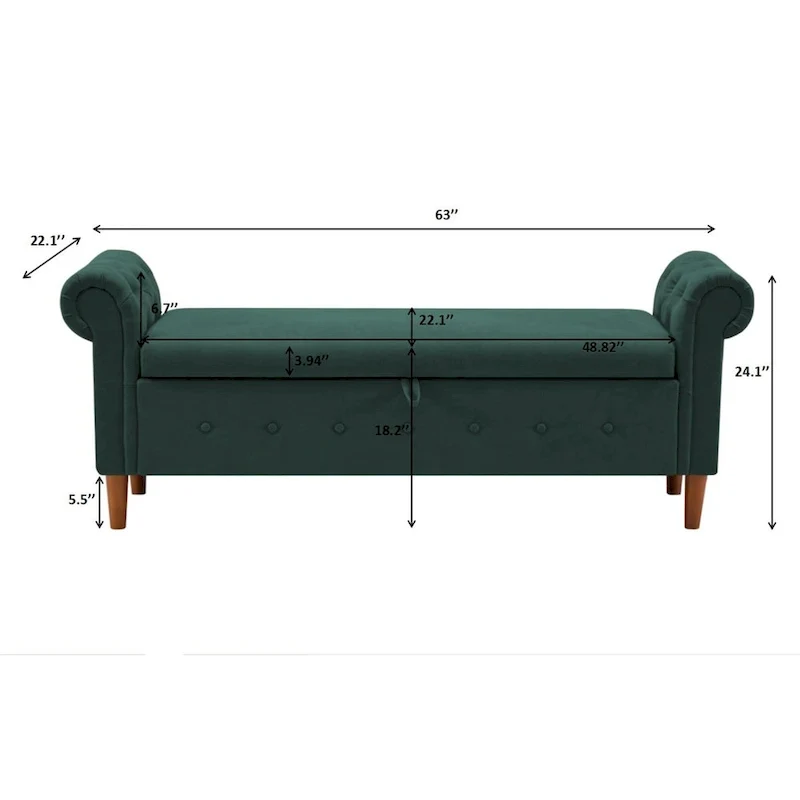 Banc de rangement pour chambre, bout de lit, accoudoirs roulés, canapé ottoman en velours, long banc