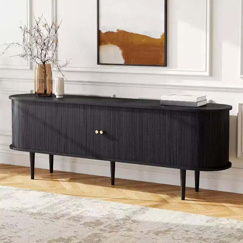 Meuble TV AMERLIFE 70 avec pieds en bois massif, console TV de style moderne du milieu du siècle avec porte à tambour