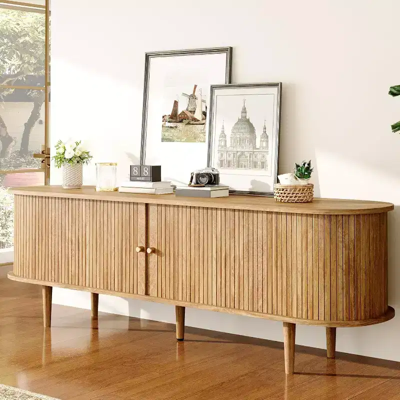 Meuble TV AMERLIFE 70 avec pieds en bois massif, console TV de style moderne du milieu du siècle avec porte à tambour